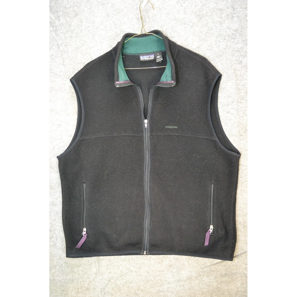 Vintage‎ Patagonia Vest Mens XL Black Fleece Full Zip Pockets Made USA 90s